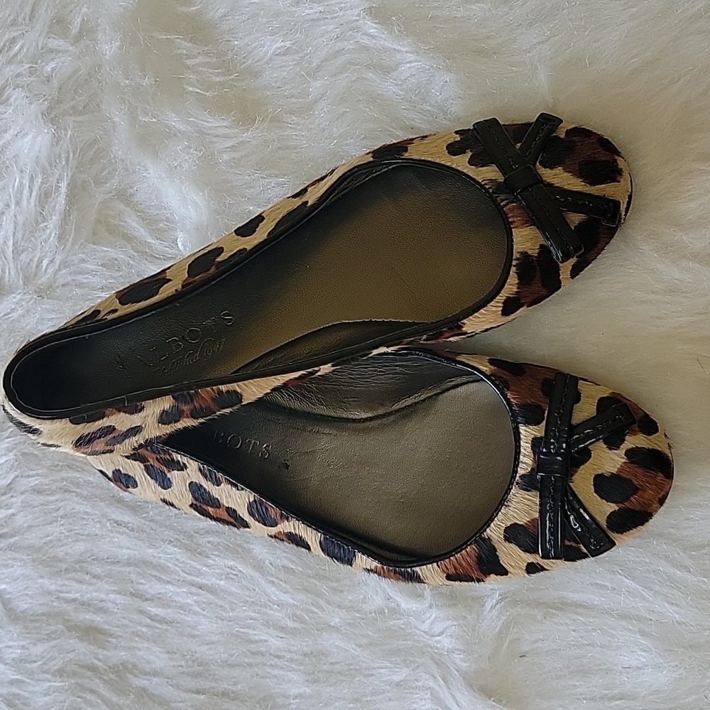 TALBOTS Leopard Printed Calf Hair Bow Slip On Preppy Boho Casual Ballet Flat 5.5